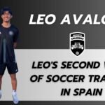 Image of Leo Avalos with text that reads: Leo's Second Week of Soccer Training in Spain.